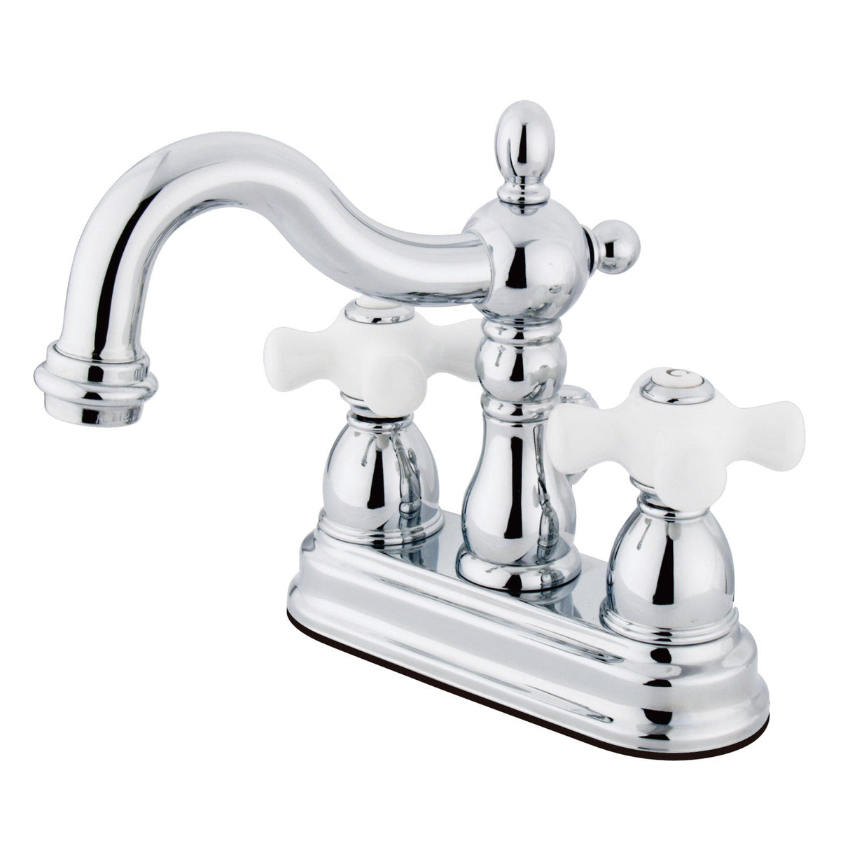 Heritage KB1601PX Two-Handle 3-Hole Deck Mount 4" Centerset Bathroom Faucet with Plastic Pop-Up, Polished Chrome