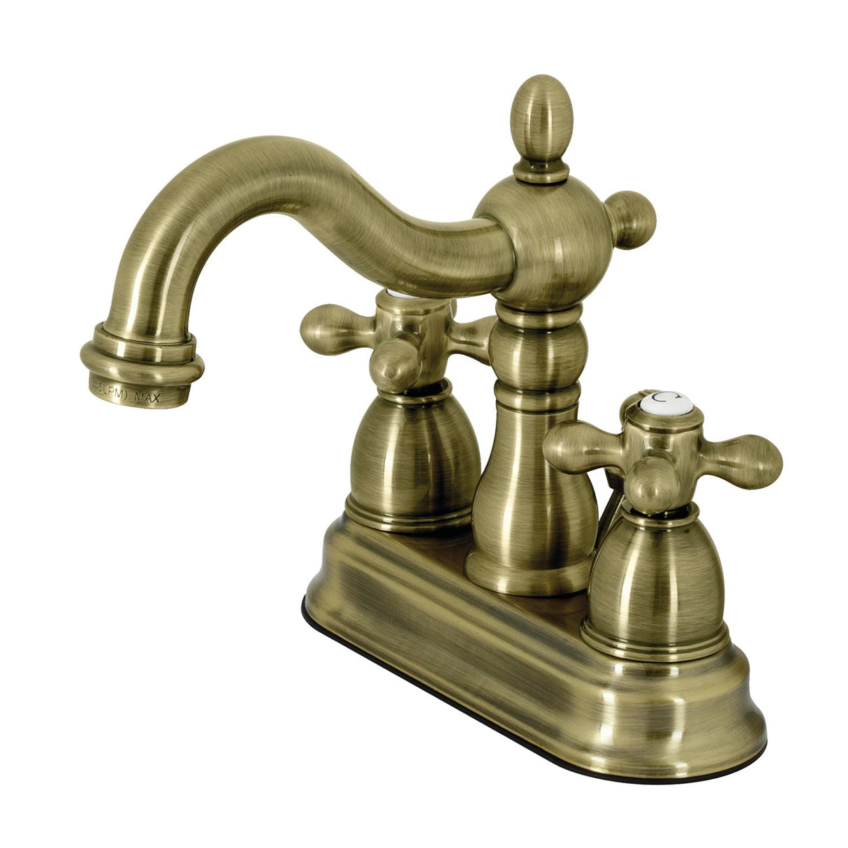 Heritage KB1603AX Two-Handle 3-Hole Deck Mount 4" Centerset Bathroom Faucet with Plastic Pop-Up, Antique Brass