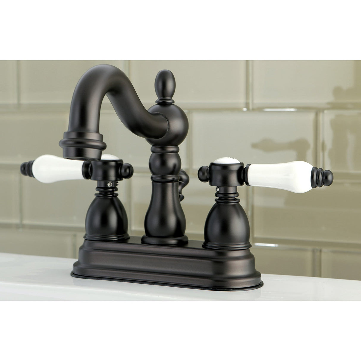 Bel-Air KB1605BPL Two-Handle 3-Hole Deck Mount 4" Centerset Bathroom Faucet with Plastic Pop-Up, Oil Rubbed Bronze
