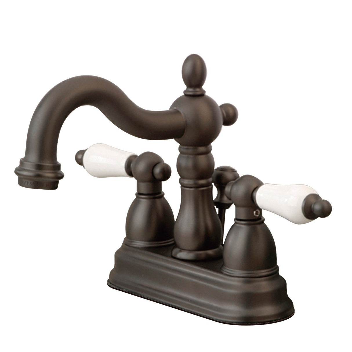 Heritage KB1605PL Two-Handle 3-Hole Deck Mount 4" Centerset Bathroom Faucet with Plastic Pop-Up, Oil Rubbed Bronze