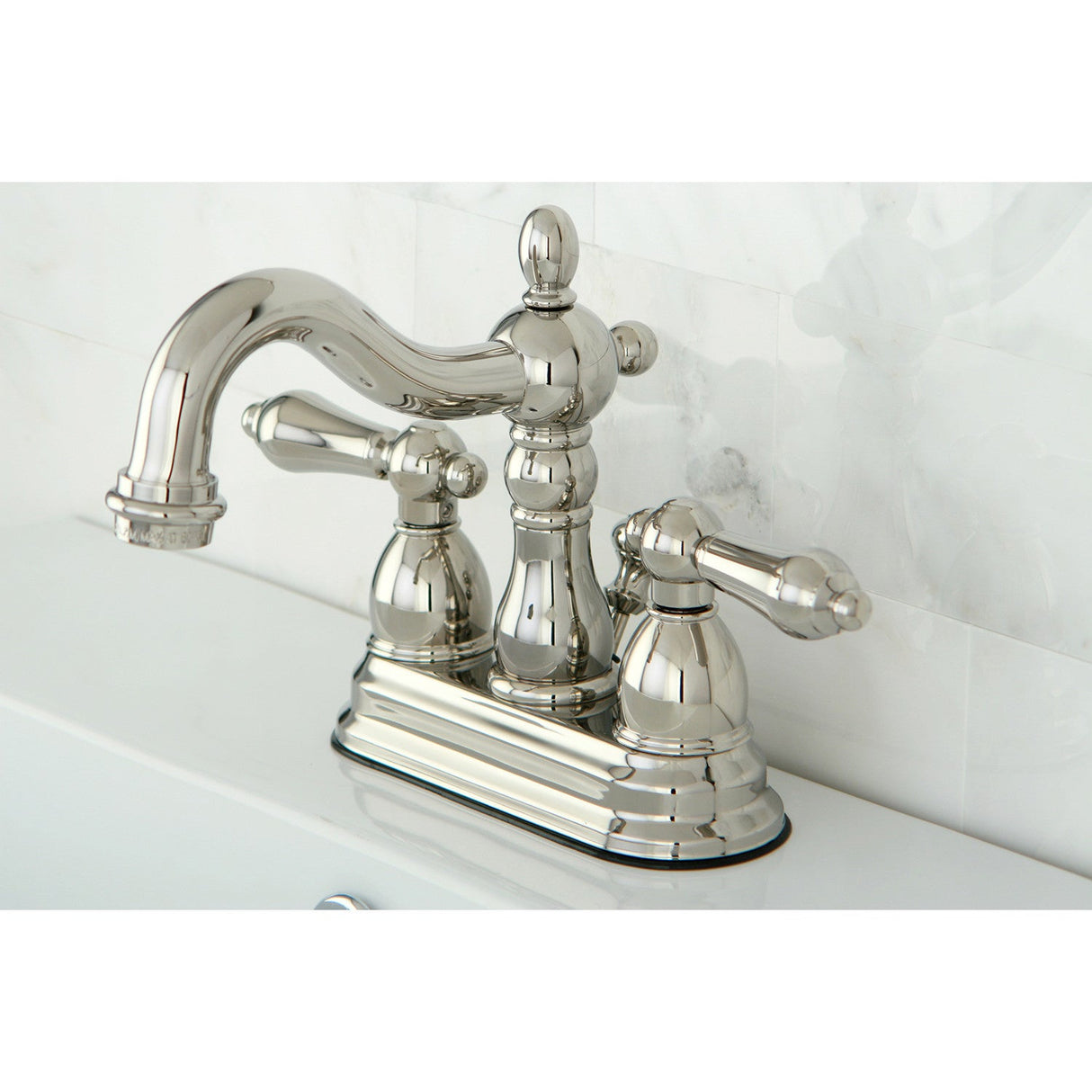 Heritage KB1606AL Two-Handle 3-Hole Deck Mount 4" Centerset Bathroom Faucet with Plastic Pop-Up, Polished Nickel