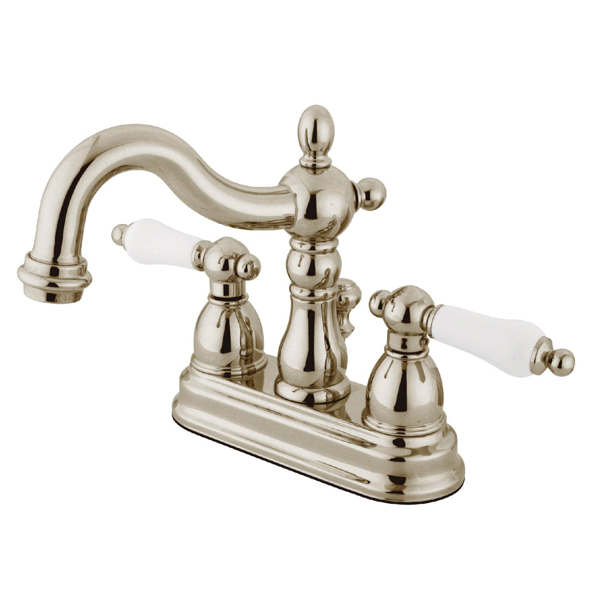 Heritage KB1606PL Two-Handle 3-Hole Deck Mount 4" Centerset Bathroom Faucet with Plastic Pop-Up, Polished Nickel