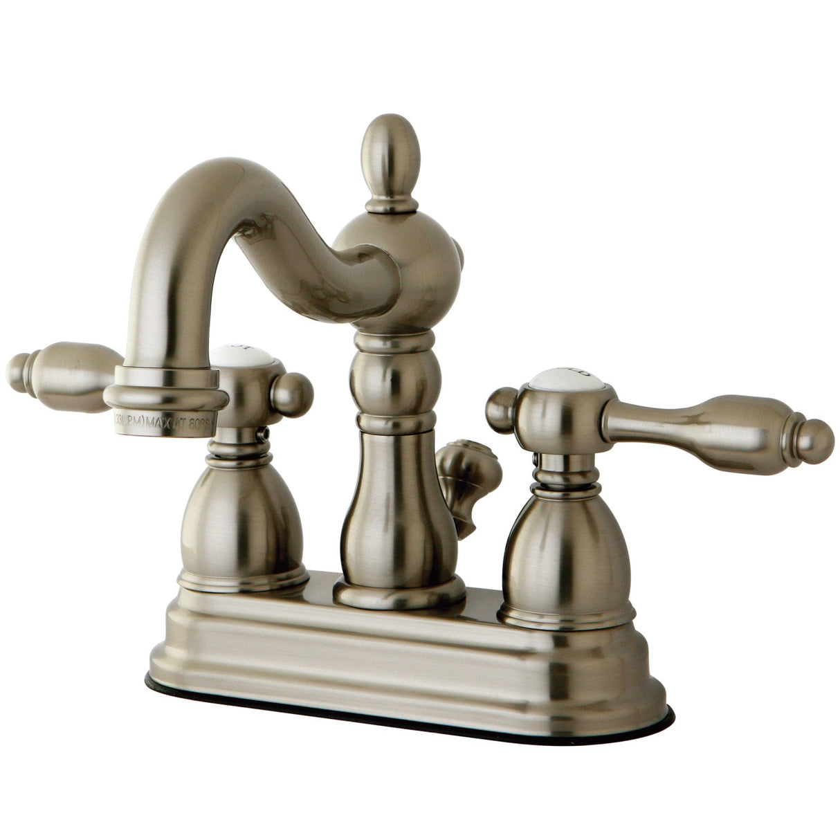 Tudor KB1608TAL Two-Handle 3-Hole Deck Mount 4" Centerset Bathroom Faucet with Plastic Pop-Up, Brushed Nickel