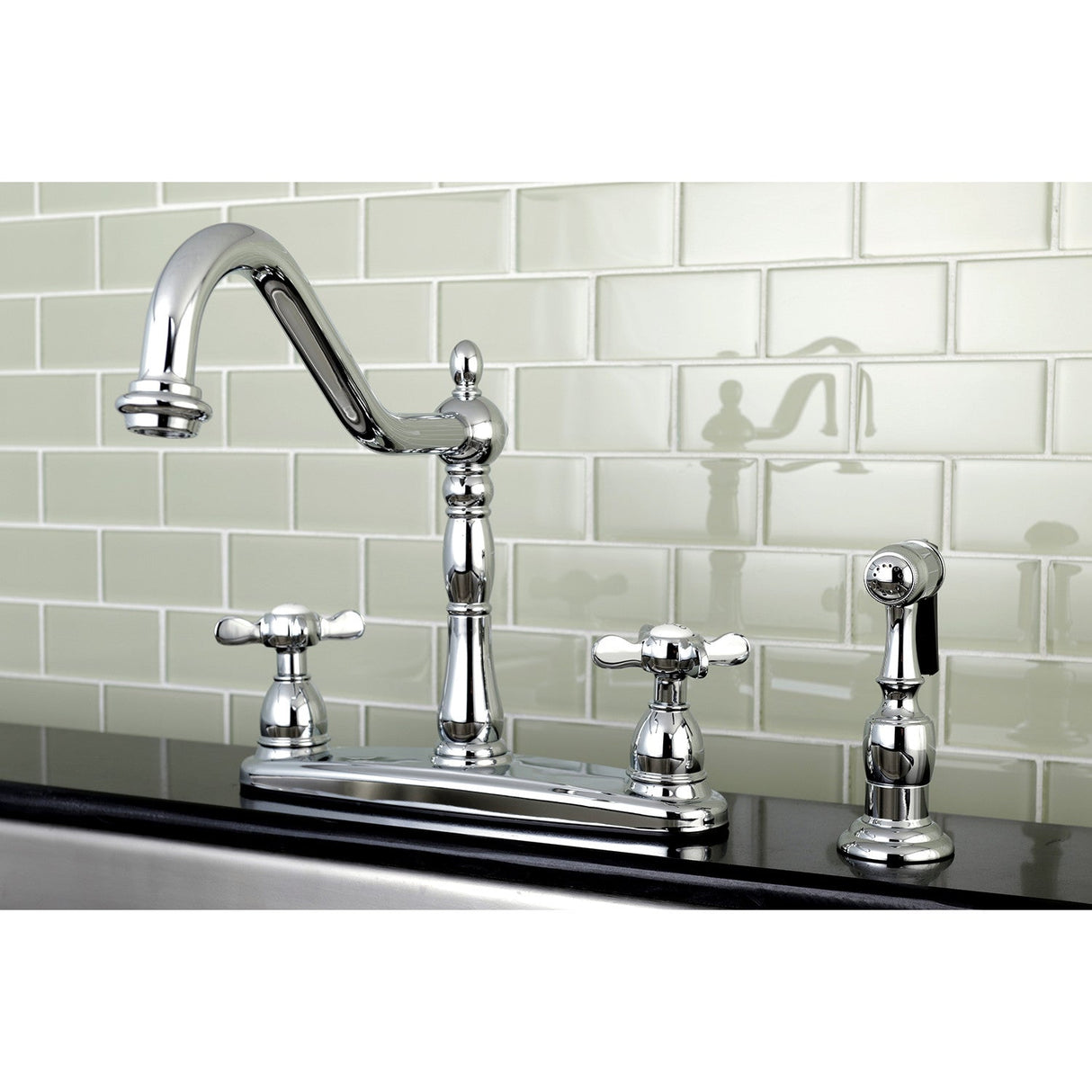 Essex KB1751BEXBS Two-Handle 4-Hole Deck Mount 8" Centerset Kitchen Faucet with Side Sprayer, Polished Chrome