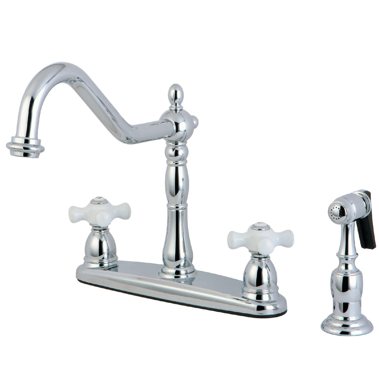 Heritage KB1751PXBS Two-Handle 4-Hole Deck Mount 8" Centerset Kitchen Faucet with Side Sprayer, Polished Chrome