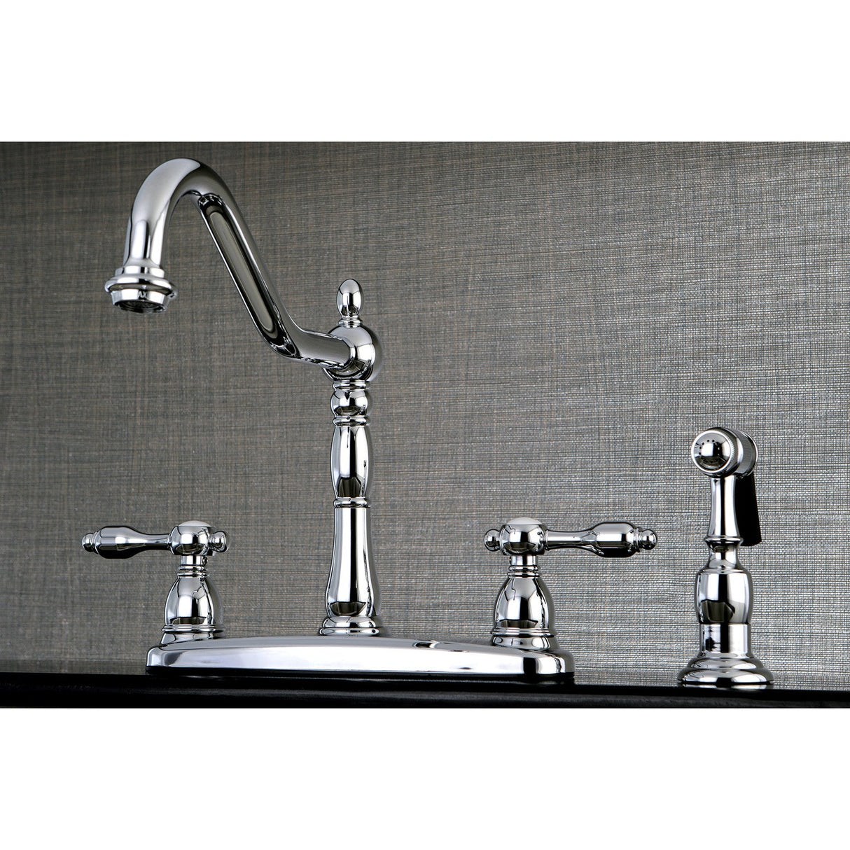 Tudor KB1751TALBS Two-Handle 4-Hole Deck Mount 8" Centerset Kitchen Faucet with Side Sprayer, Polished Chrome