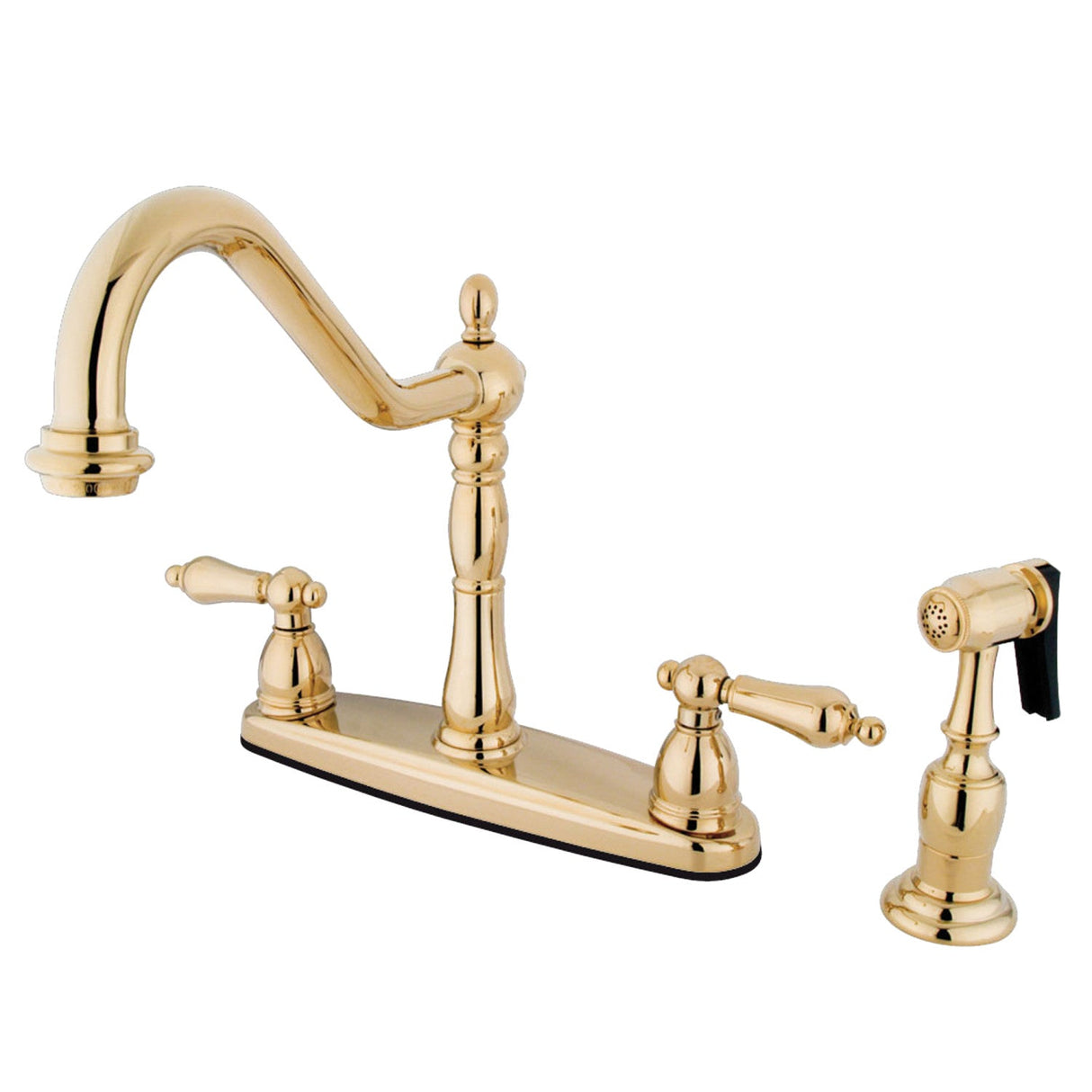 Heritage KB1752ALBS Two-Handle 4-Hole Deck Mount 8" Centerset Kitchen Faucet with Side Sprayer, Polished Brass
