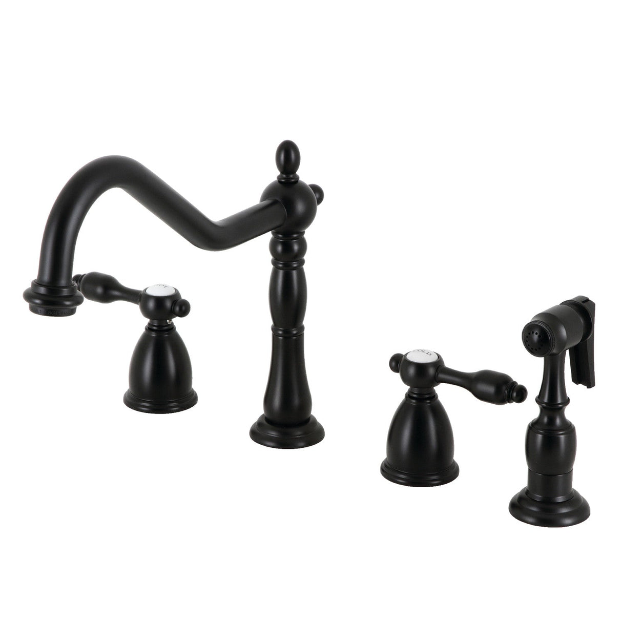 Tudor KB1790TALBS Two-Handle 4-Hole Deck Mount Widespread Kitchen Faucet with Brass Sprayer, Matte Black