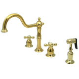 Heritage KB1792AXBS Two-Handle 4-Hole Deck Mount Widespread Kitchen Faucet with Brass Sprayer, Polished Brass