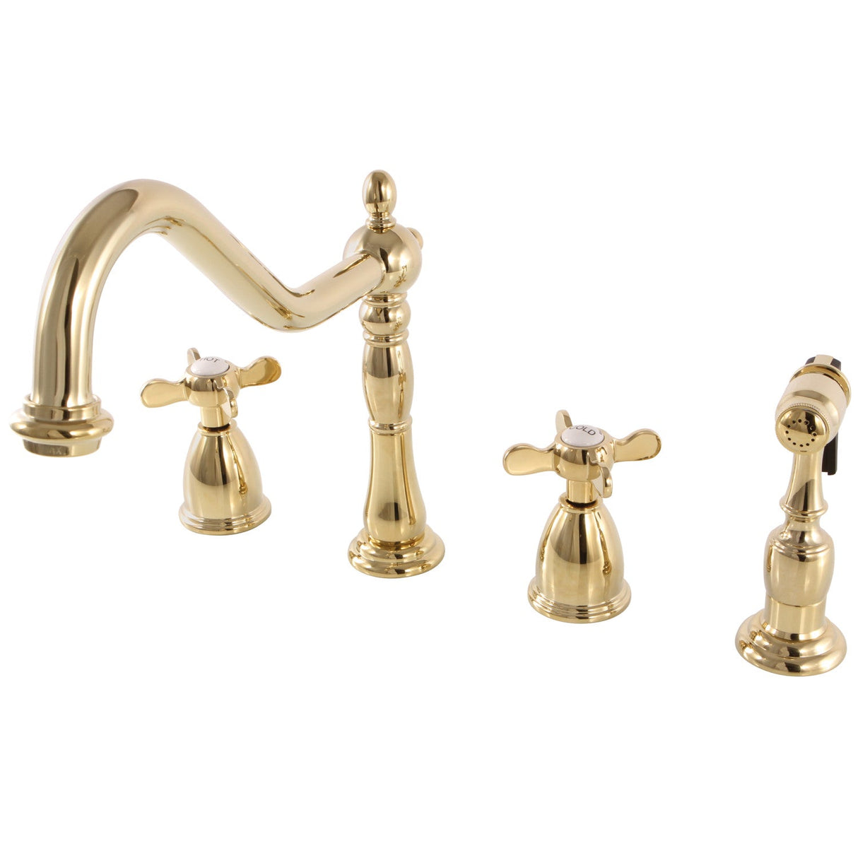Essex KB1792BEXBS Two-Handle 4-Hole Deck Mount Widespread Kitchen Faucet with Brass Sprayer, Polished Brass