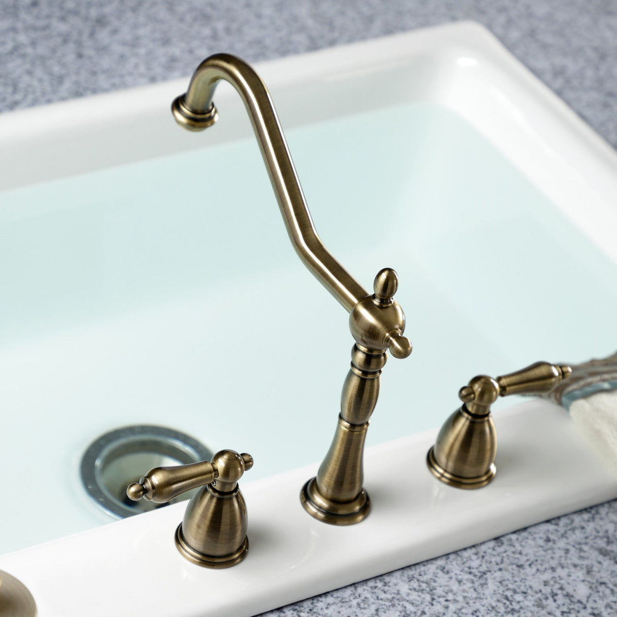 Heritage KB1793ALLS Two-Handle 3-Hole Deck Mount Widespread Kitchen Faucet, Antique Brass