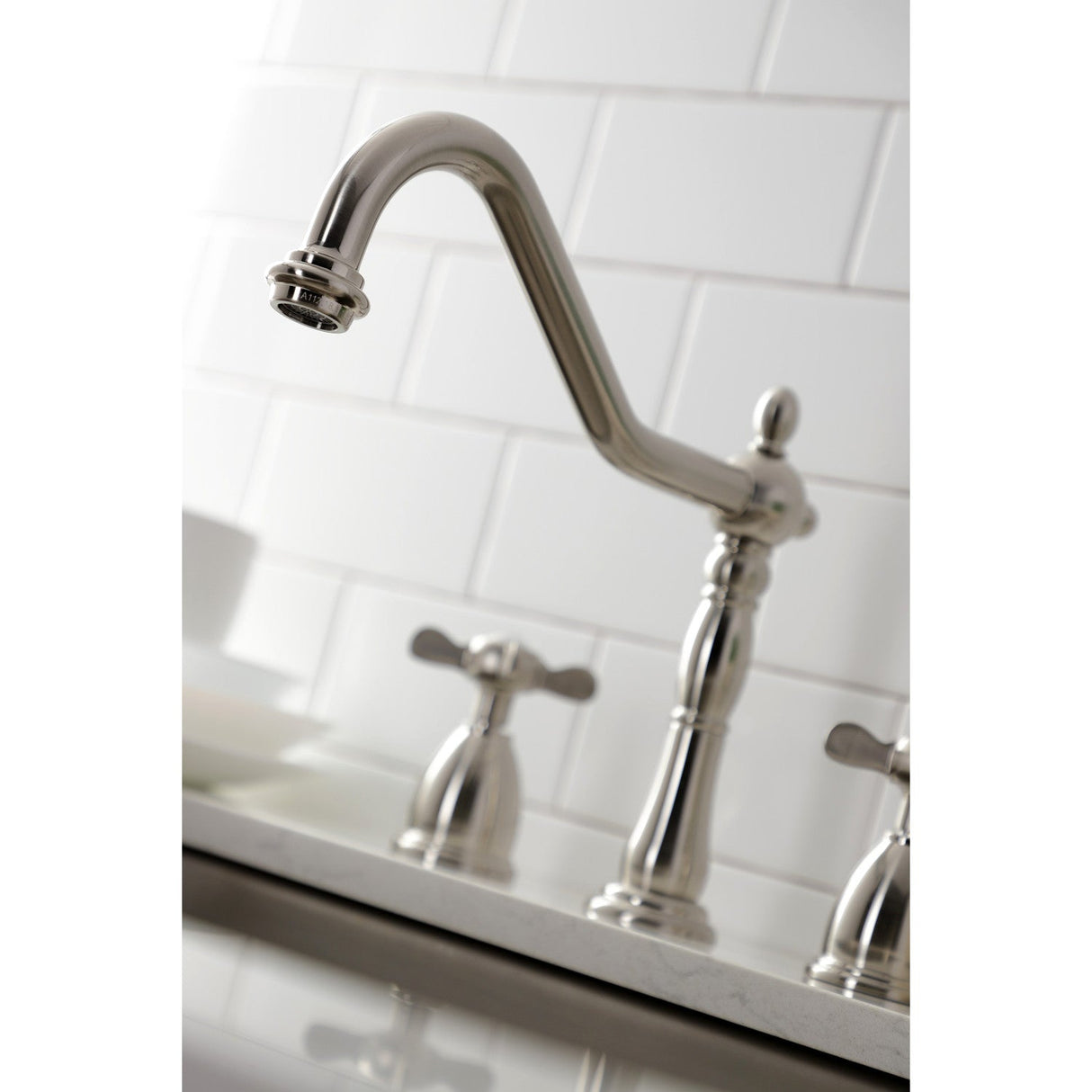 Essex KB1798BEXLS Two-Handle 3-Hole Deck Mount Widespread Kitchen Faucet, Brushed Nickel