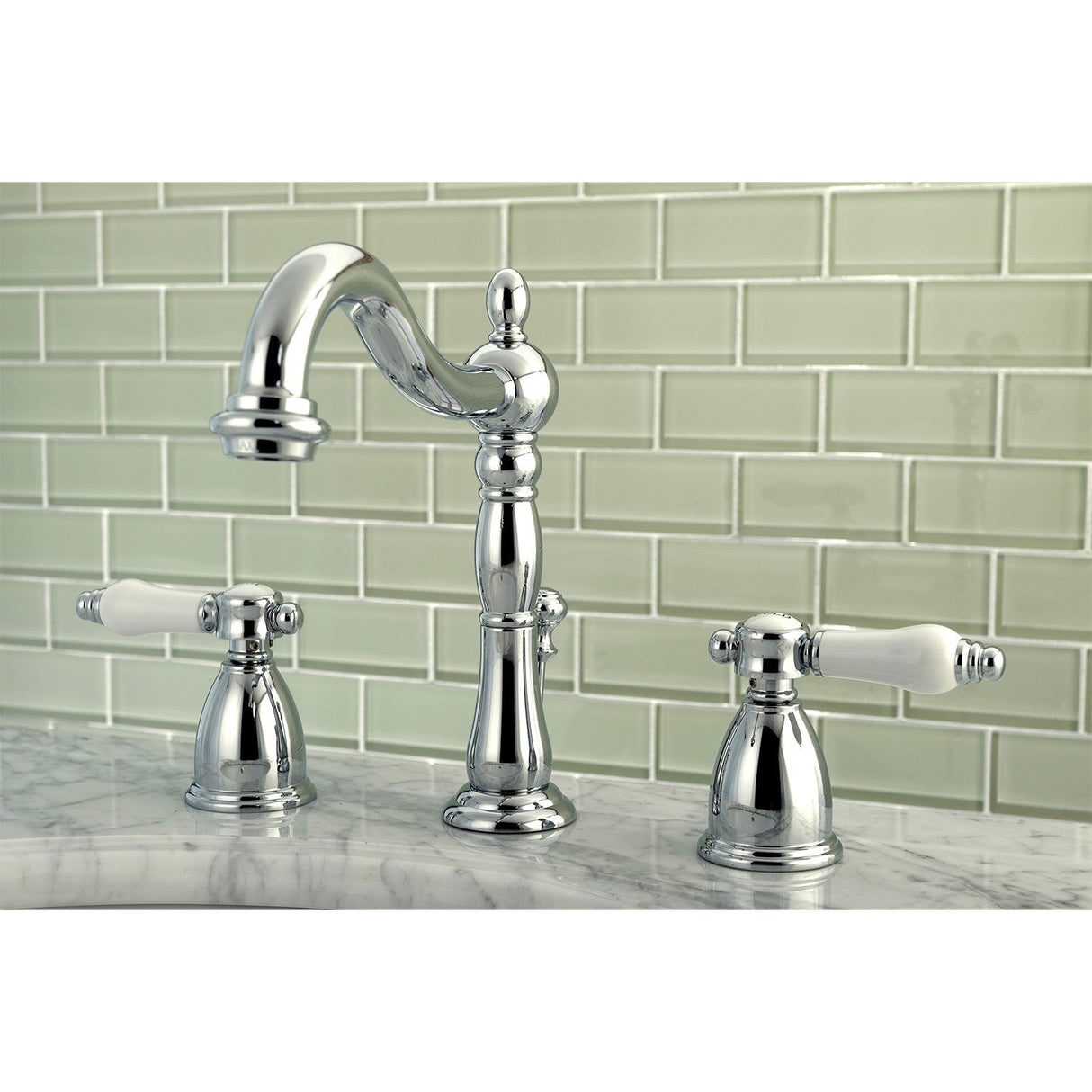 Bel-Air KB1971BPL Two-Handle 3-Hole Deck Mount Widespread Bathroom Faucet with Plastic Pop-Up, Polished Chrome