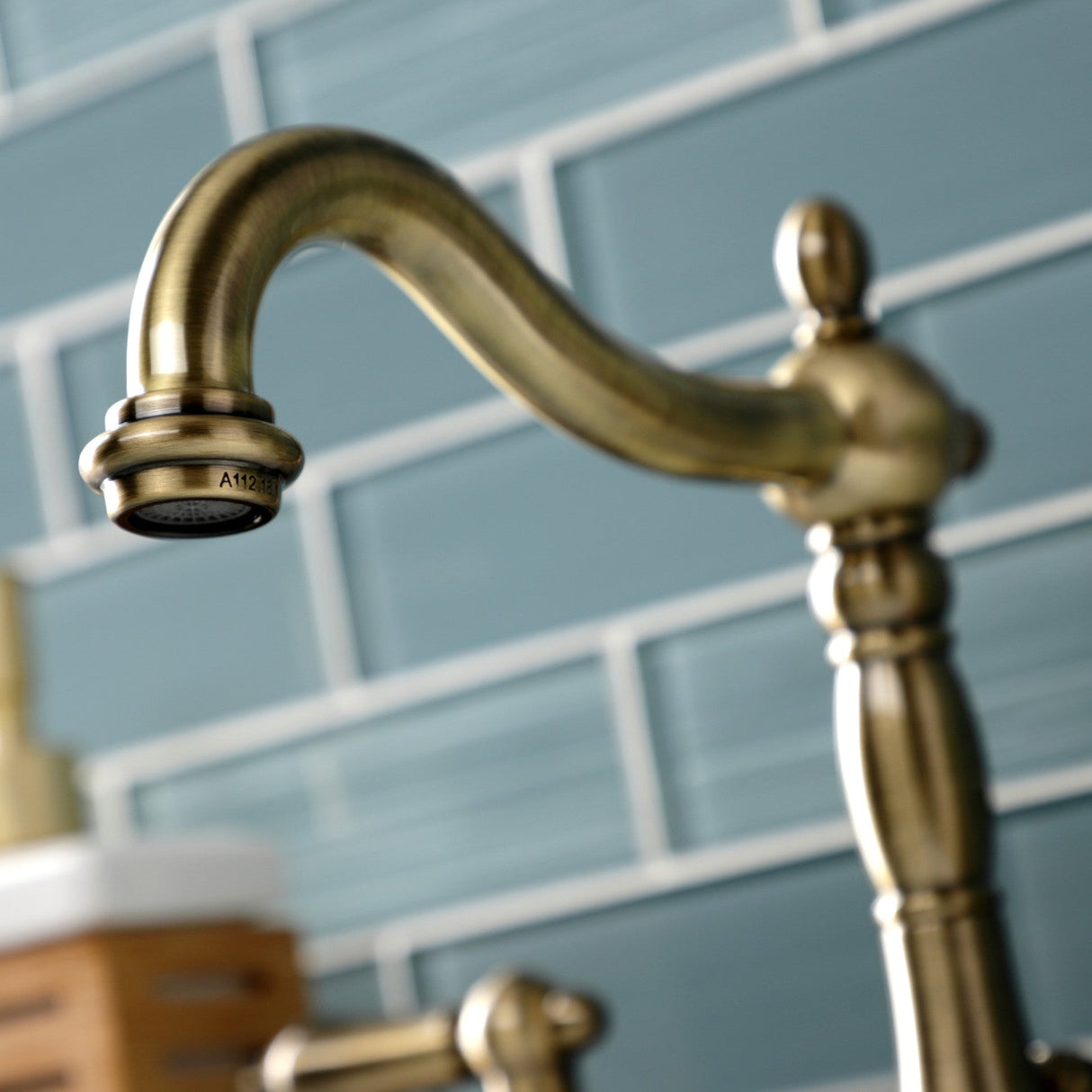 Heritage KB1973AL Two-Handle 3-Hole Deck Mount Widespread Bathroom Faucet with Brass Pop-Up, Antique Brass