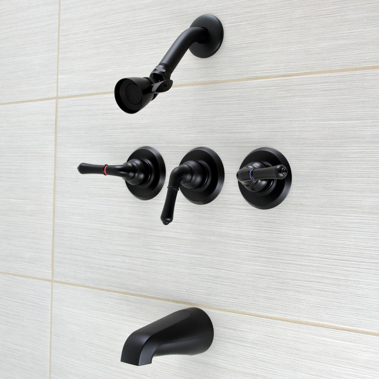 Magellan KB230 Three-Handle 5-Hole Wall Mount Tub and Shower Faucet, Matte Black