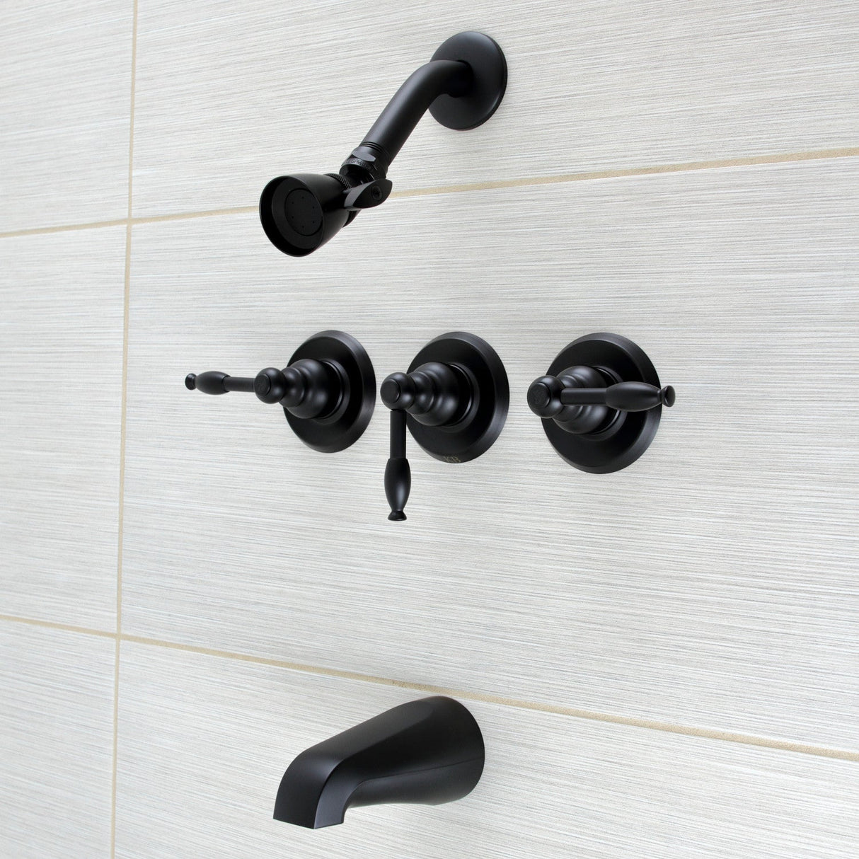 Knight KB230KL Three-Handle 5-Hole Wall Mount Tub and Shower Faucet, Matte Black