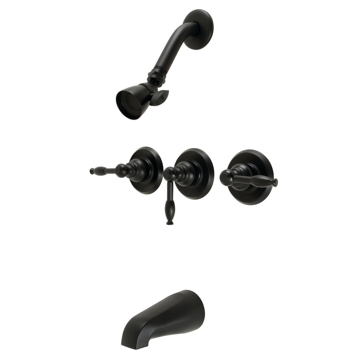 Knight KB230KL Three-Handle 5-Hole Wall Mount Tub and Shower Faucet, Matte Black