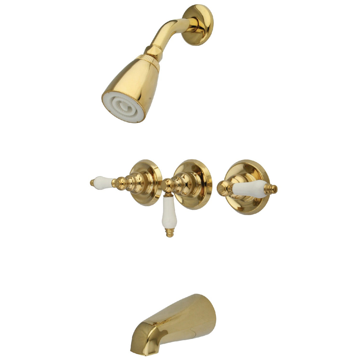 Victorian KB232PL Three-Handle 5-Hole Wall Mount Tub and Shower Faucet, Polished Brass