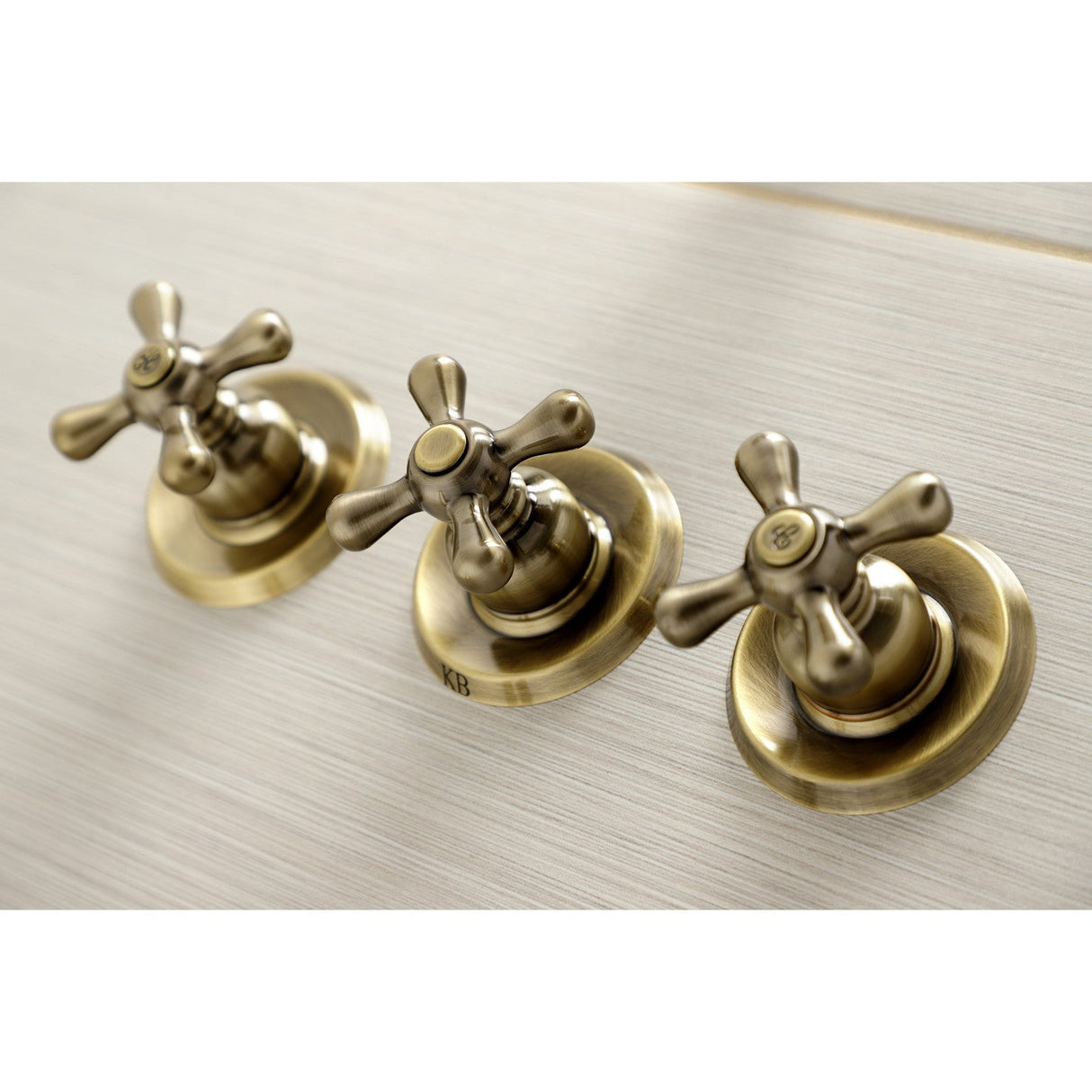 Victorian KB233AXAB Three-Handle 5-Hole Wall Mount Tub and Shower Faucet, Antique Brass