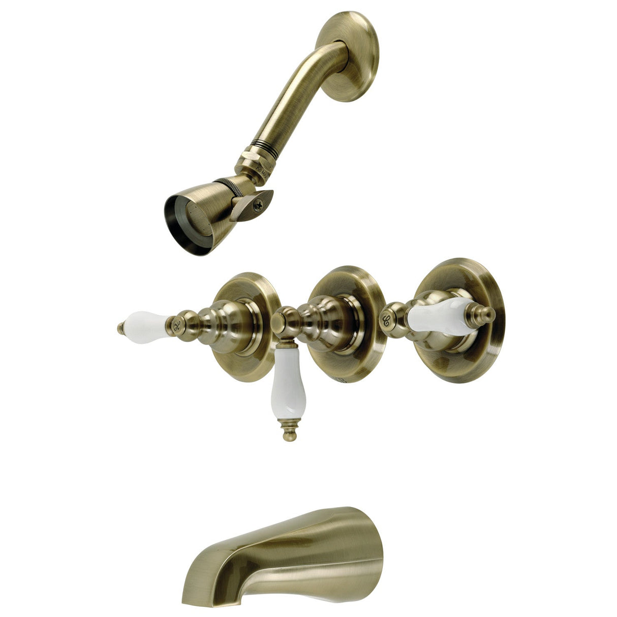 Victorian KB233PLAB Three-Handle 5-Hole Wall Mount Tub and Shower Faucet, Antique Brass
