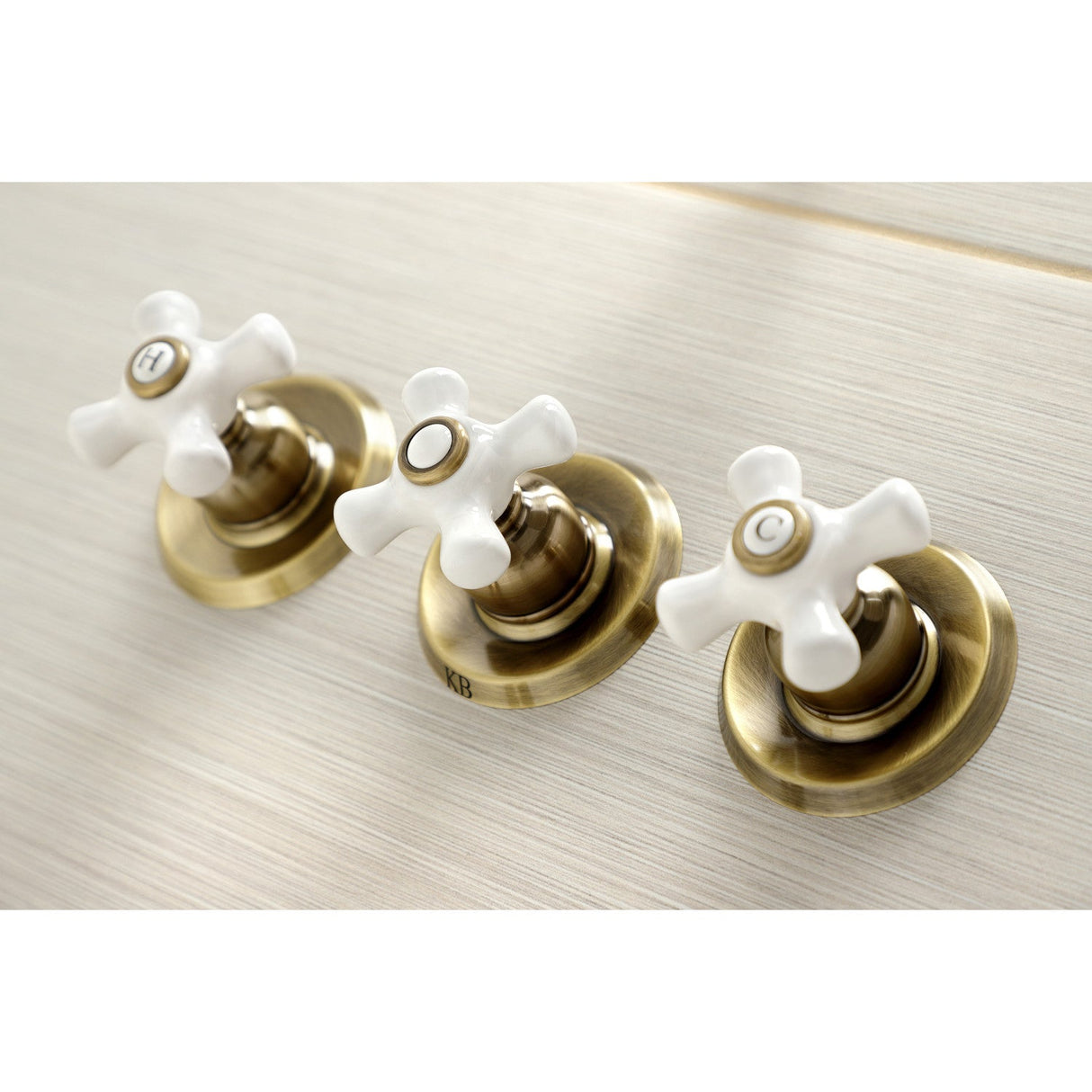 Victorian KB233PXAB Three-Handle 5-Hole Wall Mount Tub and Shower Faucet, Antique Brass