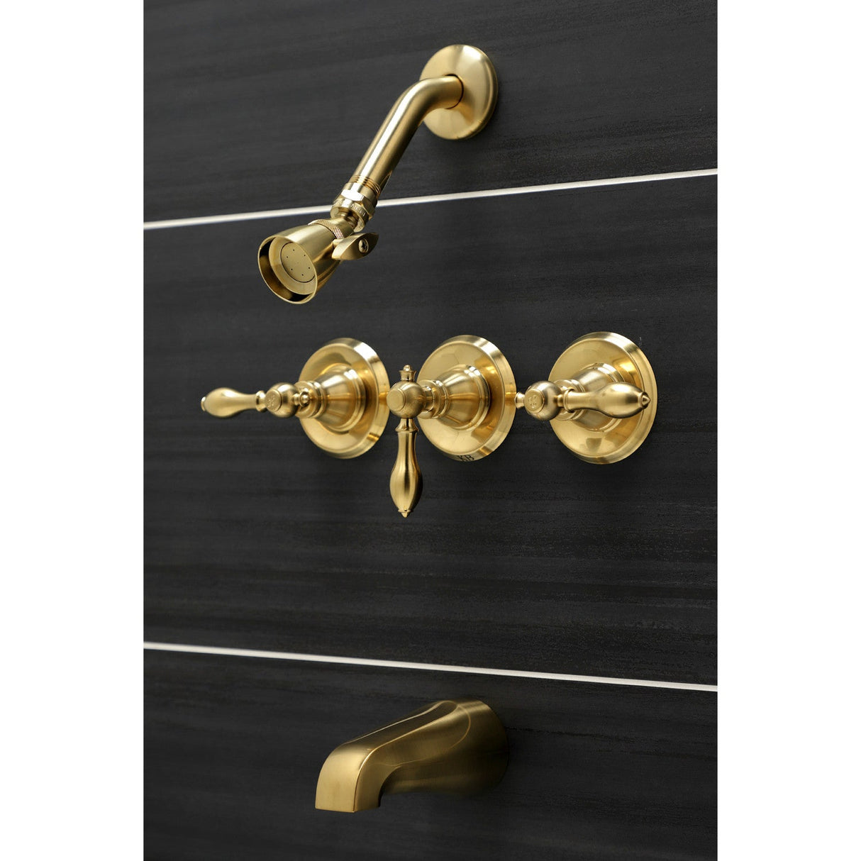 American Classic KB237ACL Three-Handle 5-Hole Wall Mount Tub and Shower Faucet, Brushed Brass