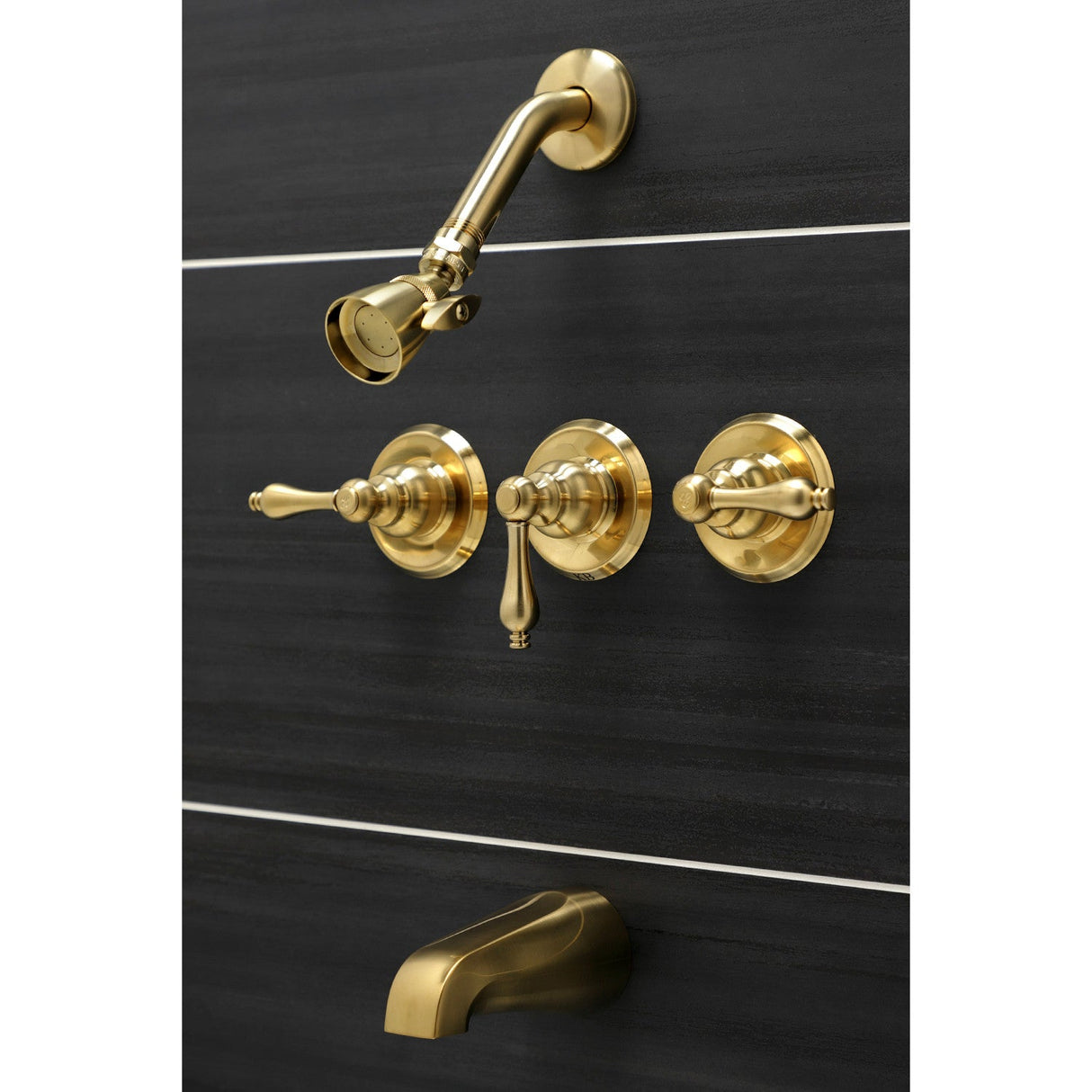 Victorian KB237AL Three-Handle 5-Hole Wall Mount Tub and Shower Faucet, Brushed Brass