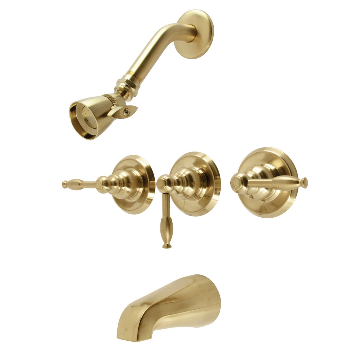 Knight KB237KL Three-Handle 5-Hole Wall Mount Tub and Shower Faucet, Brushed Brass