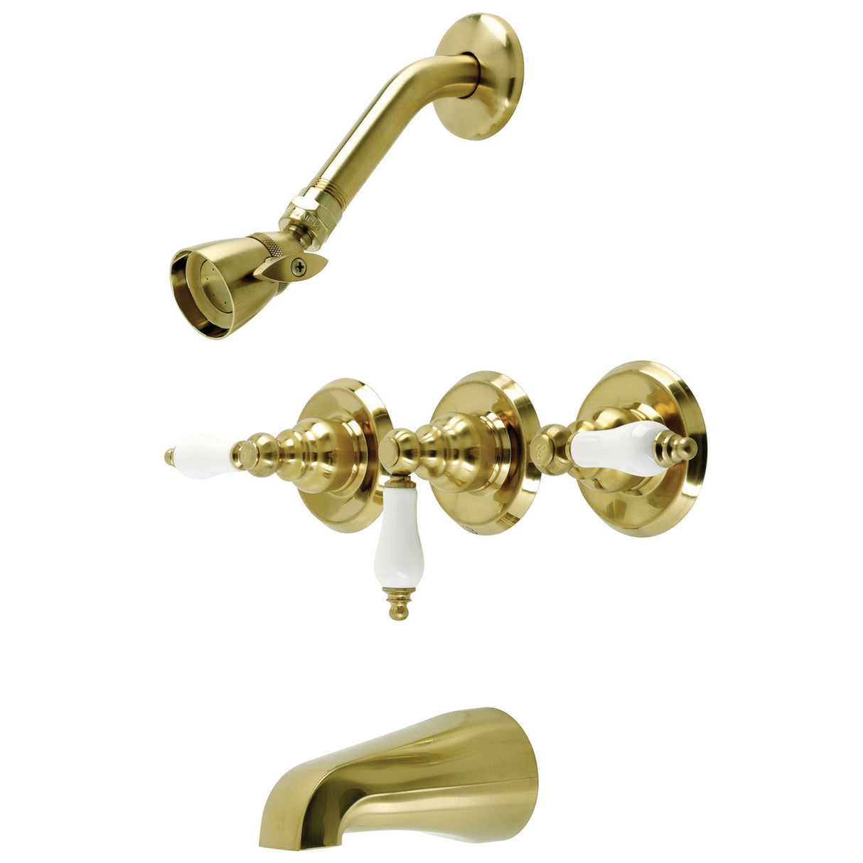 Victorian KB237PL Three-Handle 5-Hole Wall Mount Tub and Shower Faucet, Brushed Brass