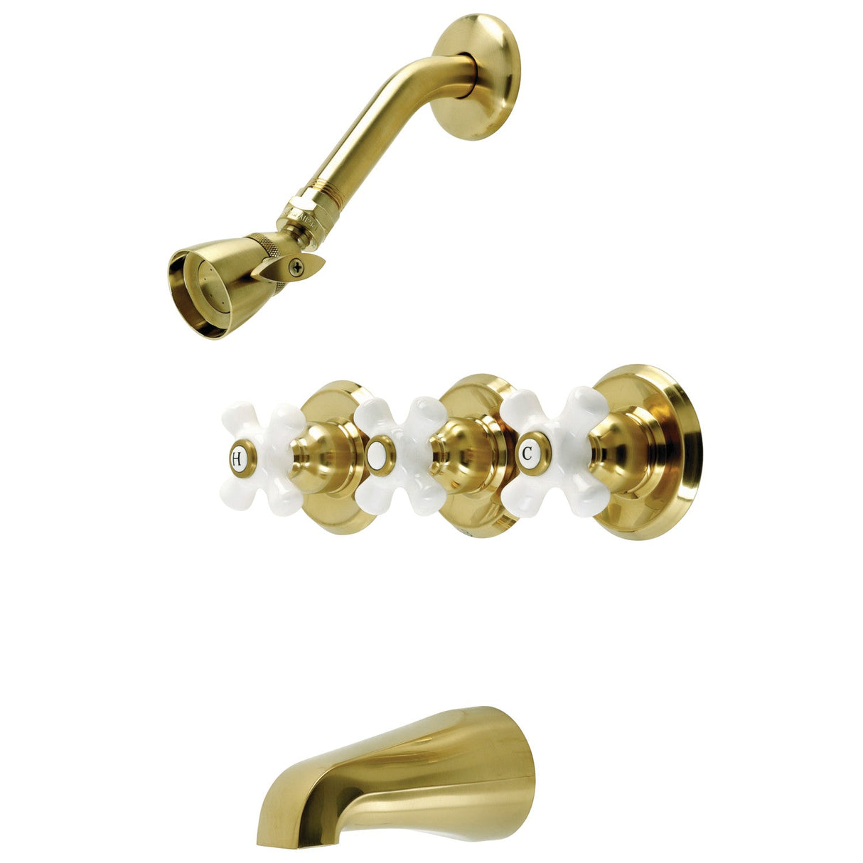 Victorian KB237PX Three-Handle 5-Hole Wall Mount Tub and Shower Faucet, Brushed Brass