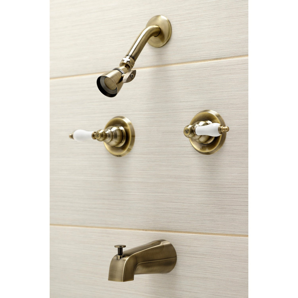 Victorian KB243PLAB Two-Handle 4-Hole Wall Mount Tub and Shower Faucet, Antique Brass