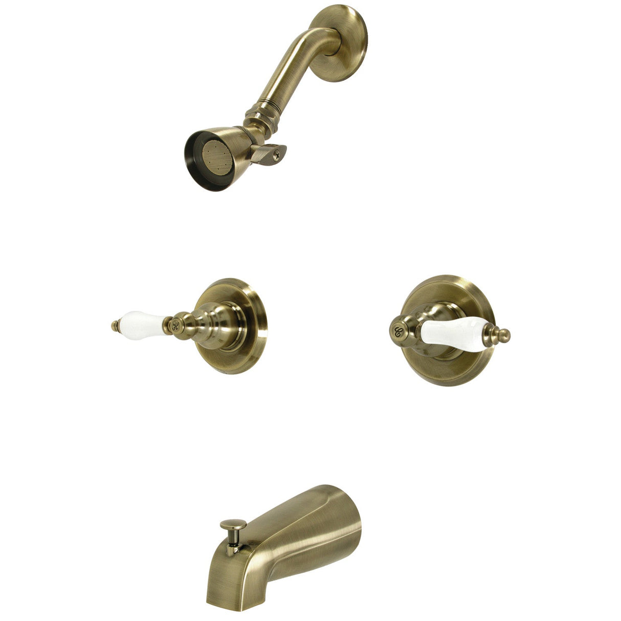 Victorian KB243PLAB Two-Handle 4-Hole Wall Mount Tub and Shower Faucet, Antique Brass