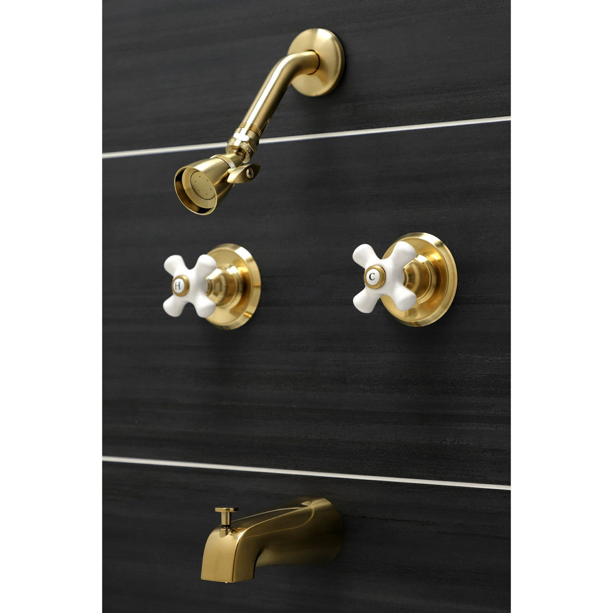 Victorian KB247PX Two-Handle 4-Hole Wall Mount Tub and Shower Faucet, Brushed Brass