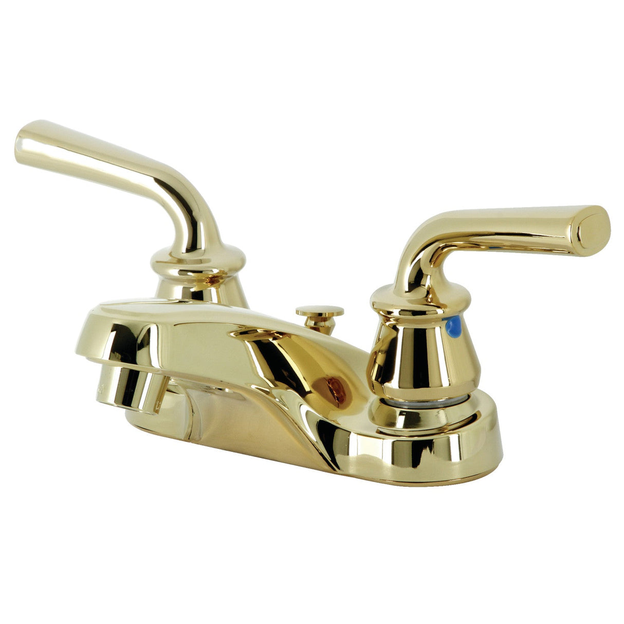 Restoration KB252RXLB Two-Handle 3-Hole Deck Mount 4" Centerset Bathroom Faucet with Brass Pop-Up, Polished Brass