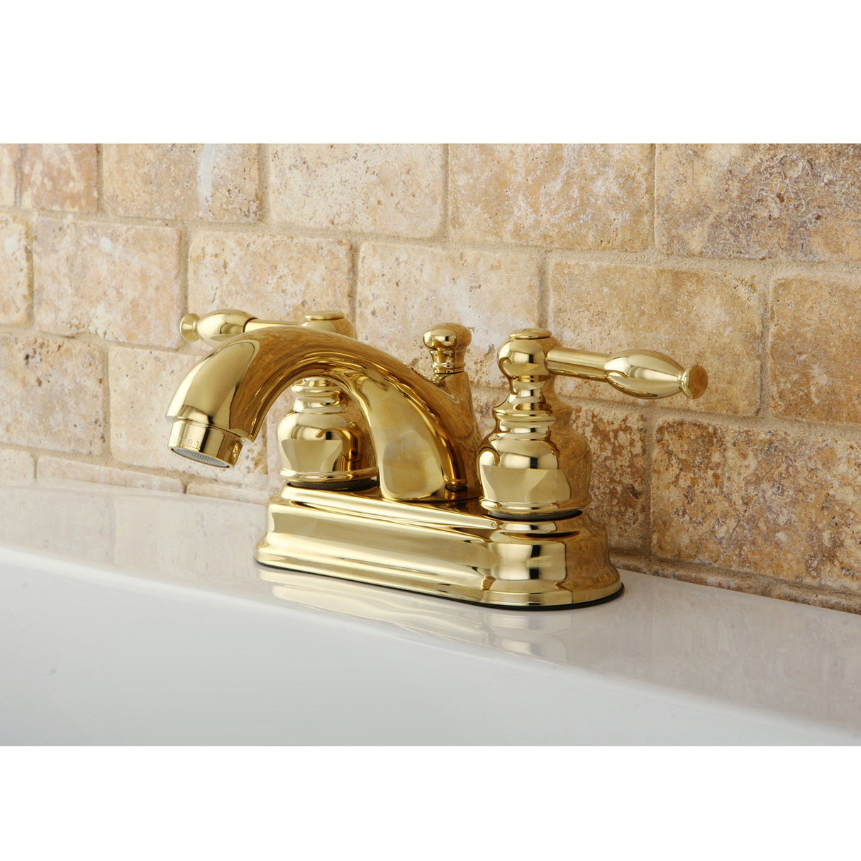 Knight KB2602KL Two-Handle 3-Hole Deck Mount 4" Centerset Bathroom Faucet with Plastic Pop-Up, Polished Brass
