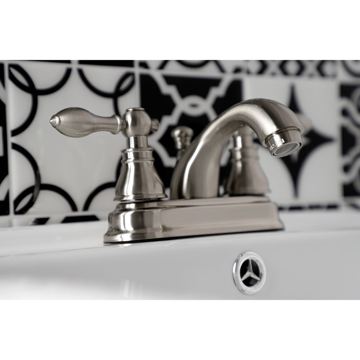 American Classic KB2608ACL Two-Handle 3-Hole Deck Mount 4" Centerset Bathroom Faucet with Plastic Pop-Up, Brushed Nickel