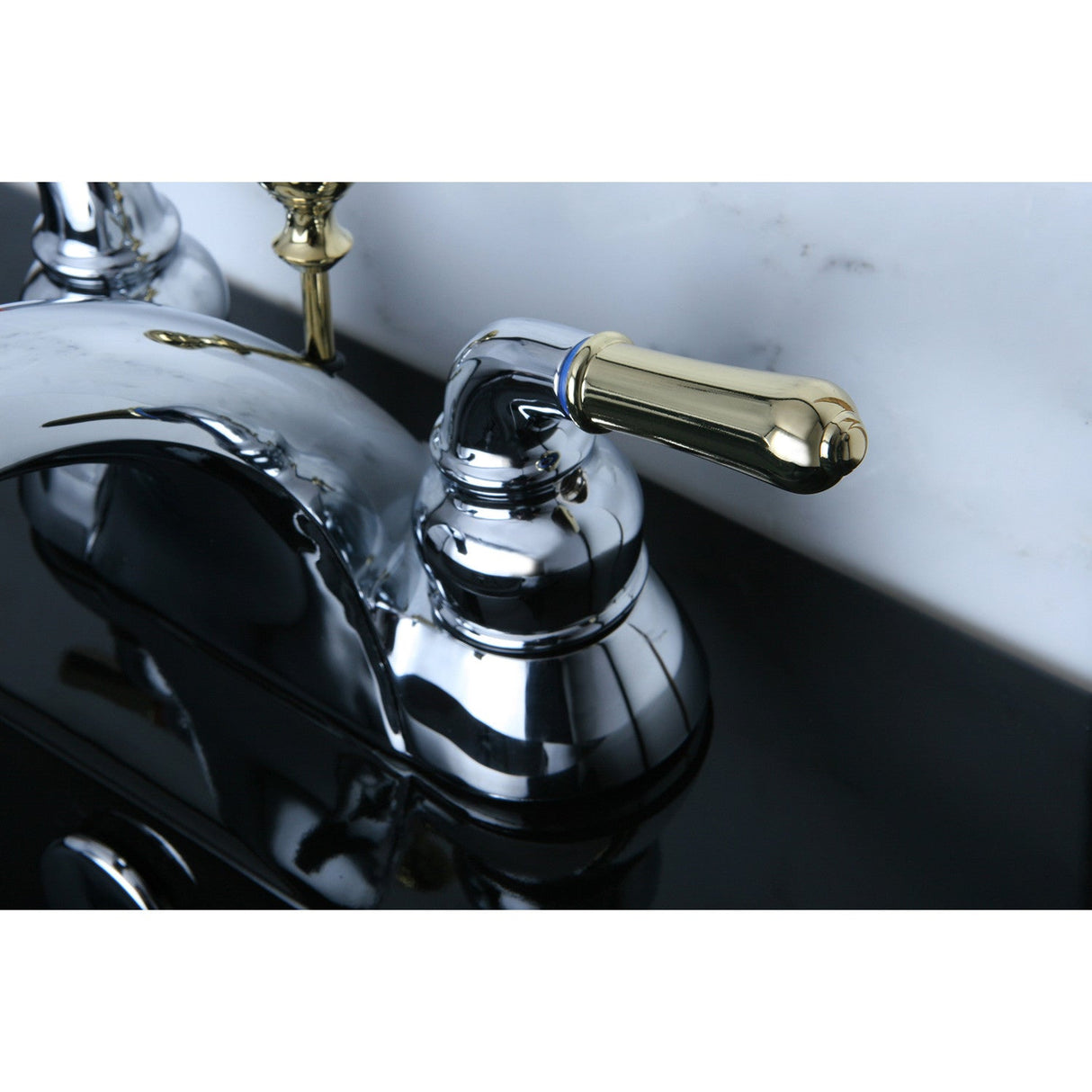 Naples KB2624 Two-Handle 3-Hole Deck Mount 4" Centerset Bathroom Faucet with Plastic Pop-Up, Polished Chrome/Polished Brass