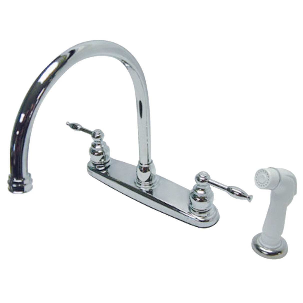 Knight KB2791KL Two-Handle 4-Hole Deck Mount 8" Centerset Kitchen Faucet with Side Sprayer, Polished Chrome