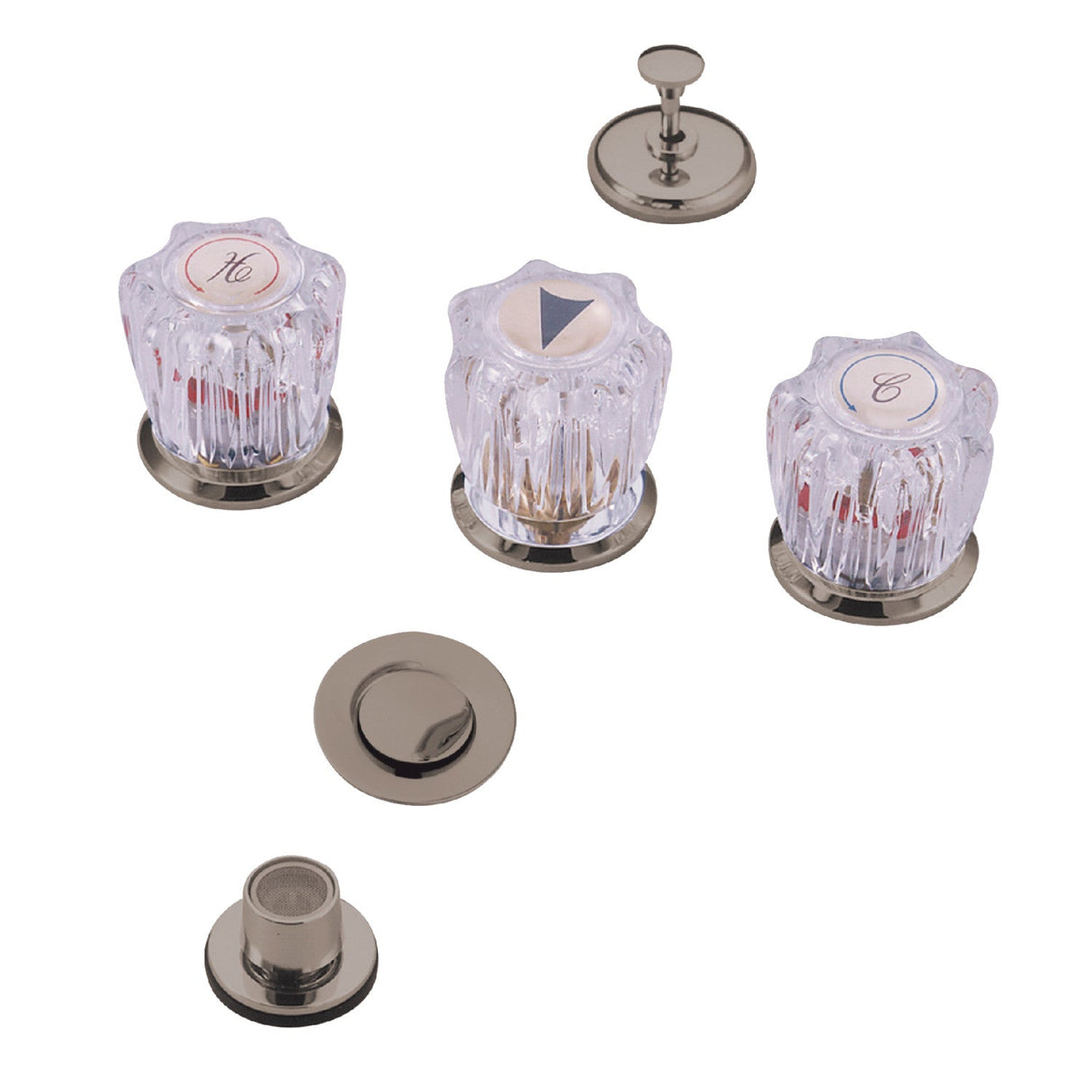 Americana KB318 Three-Handle Deck Mount Bidet Faucet with Brass Pop-Up, Brushed Nickel