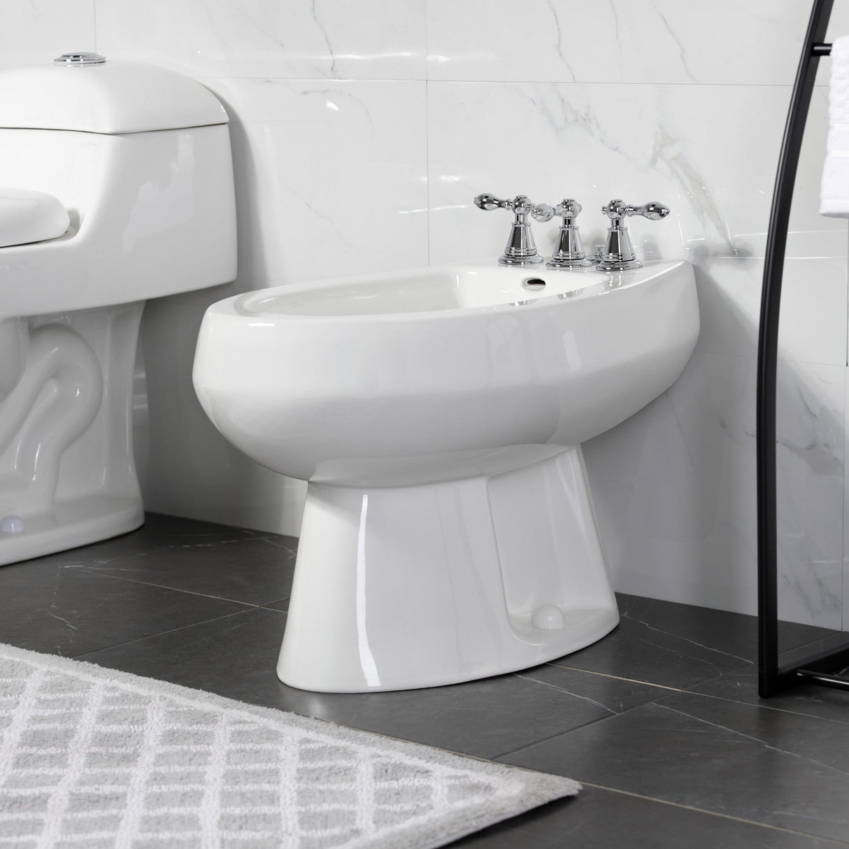 Victorian KB321AL Three-Handle Vertical Spray Bidet Faucet with Brass Pop-Up, Polished Chrome