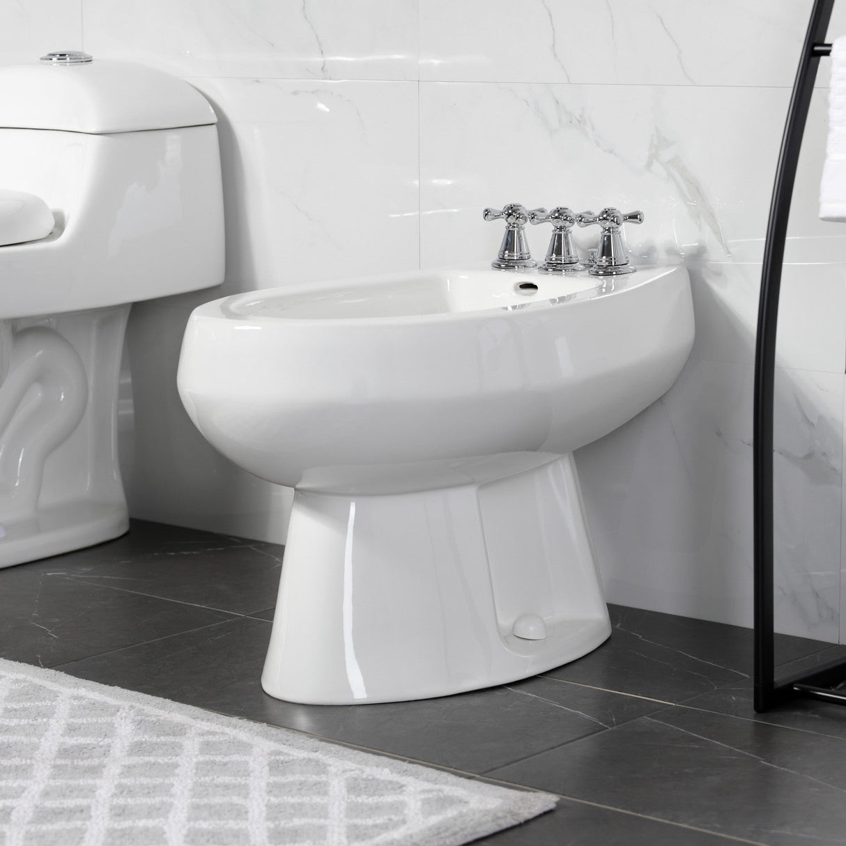 Victorian KB321AX Three-Handle Vertical Spray Bidet Faucet with Brass Pop-Up, Polished Chrome