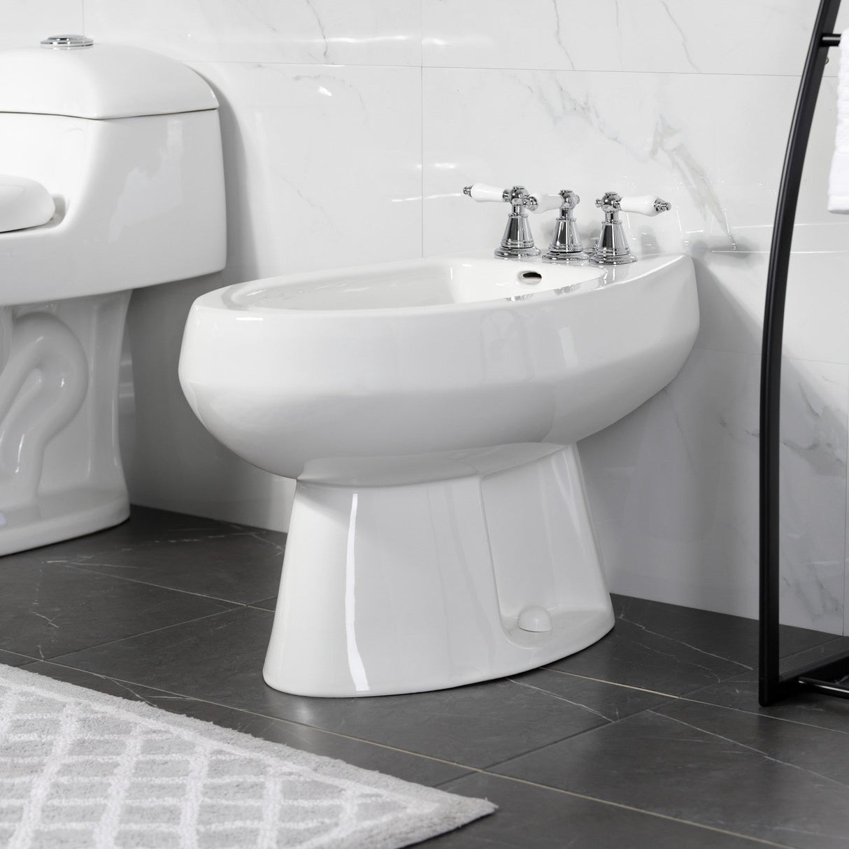 Victorian KB321PL Three-Handle Vertical Spray Bidet Faucet with Brass Pop-Up, Polished Chrome