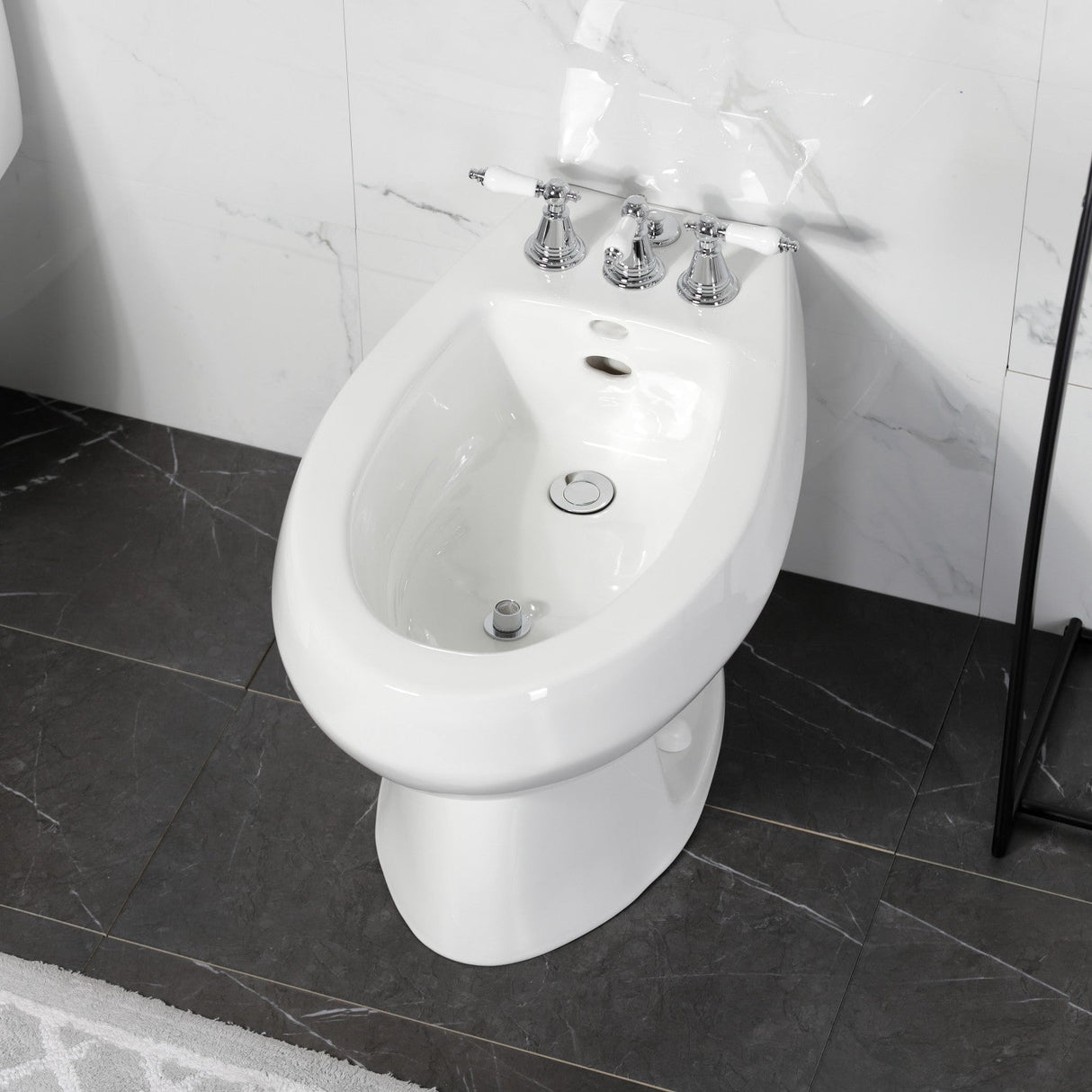 Victorian KB321PL Three-Handle Vertical Spray Bidet Faucet with Brass Pop-Up, Polished Chrome