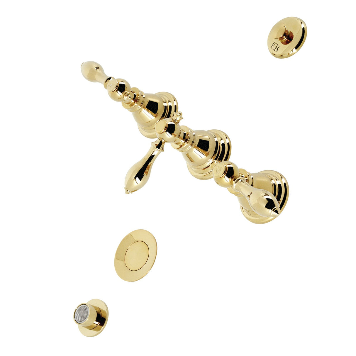 American Classic KB322ACL Three-Handle Vertical Spray Bidet Faucet with Brass Pop-Up, Polished Brass