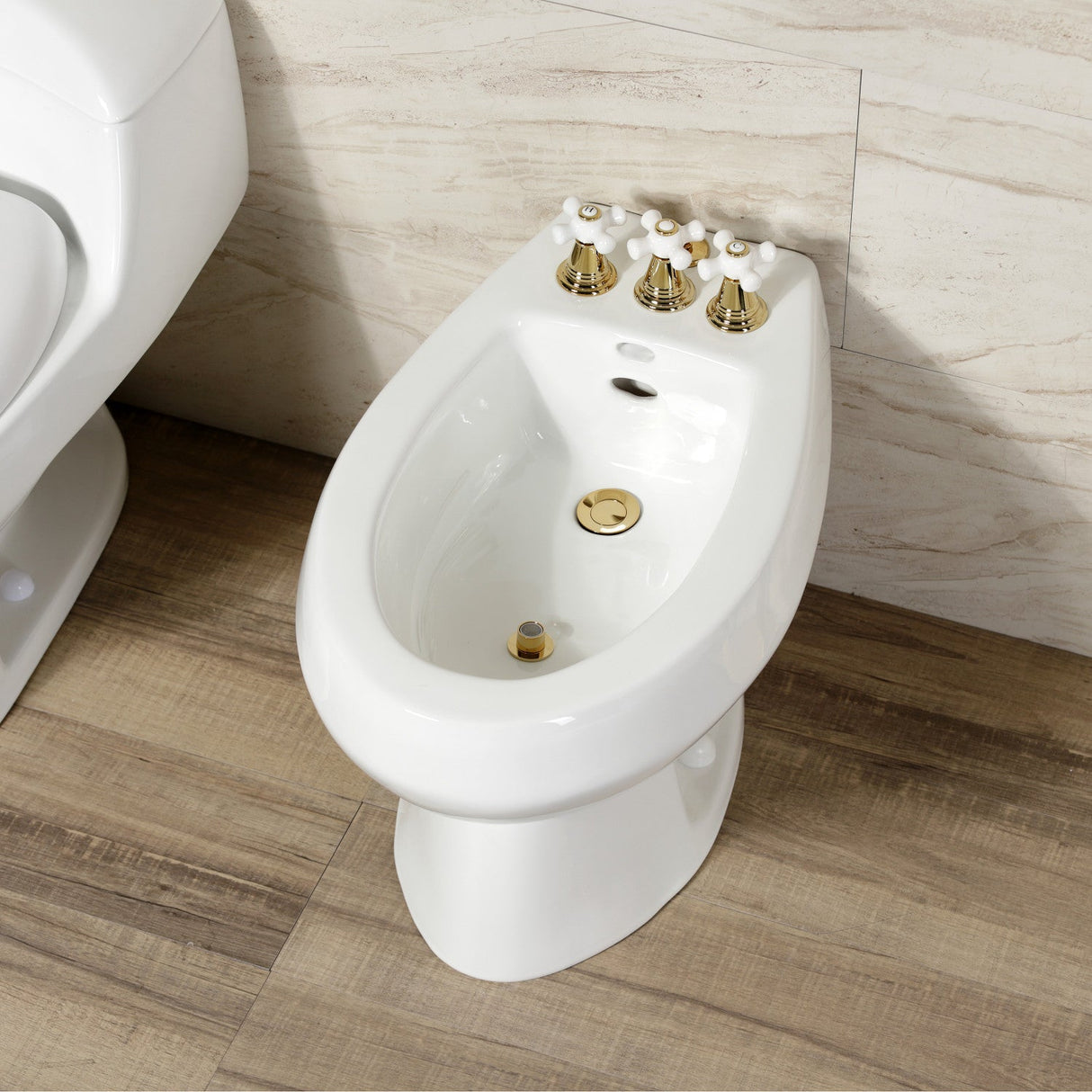 Victorian KB322PX Three-Handle Vertical Spray Bidet Faucet with Brass Pop-Up, Polished Brass