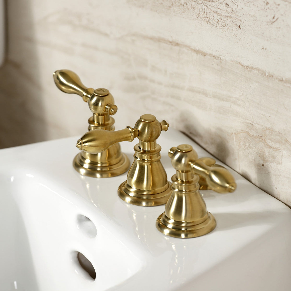 American Classic KB327ACL Three-Handle Vertical Spray Bidet Faucet with Brass Pop-Up, Brushed Brass