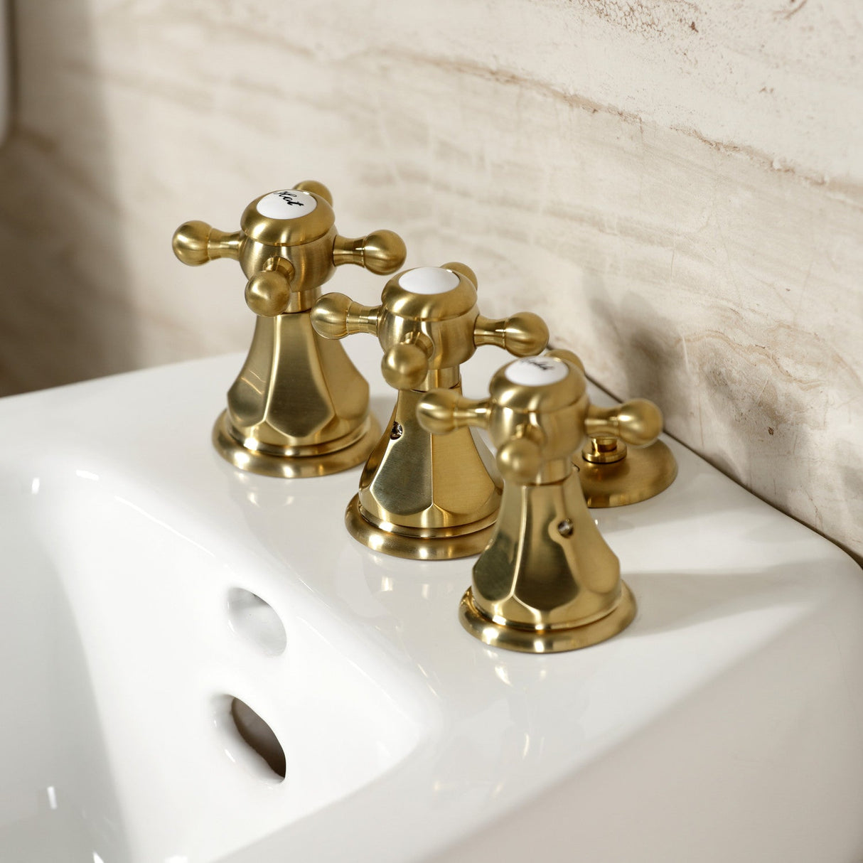 Metropolitan KB327BX Three-Handle Vertical Spray Bidet Faucet with Brass Pop-Up, Brushed Brass