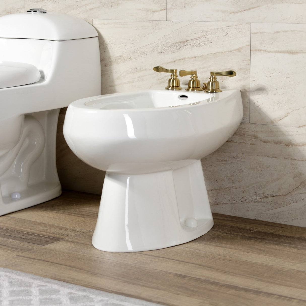 NuWave French KB327NFL Three-Handle Vertical Spray Bidet Faucet with Brass Pop-Up, Brushed Brass