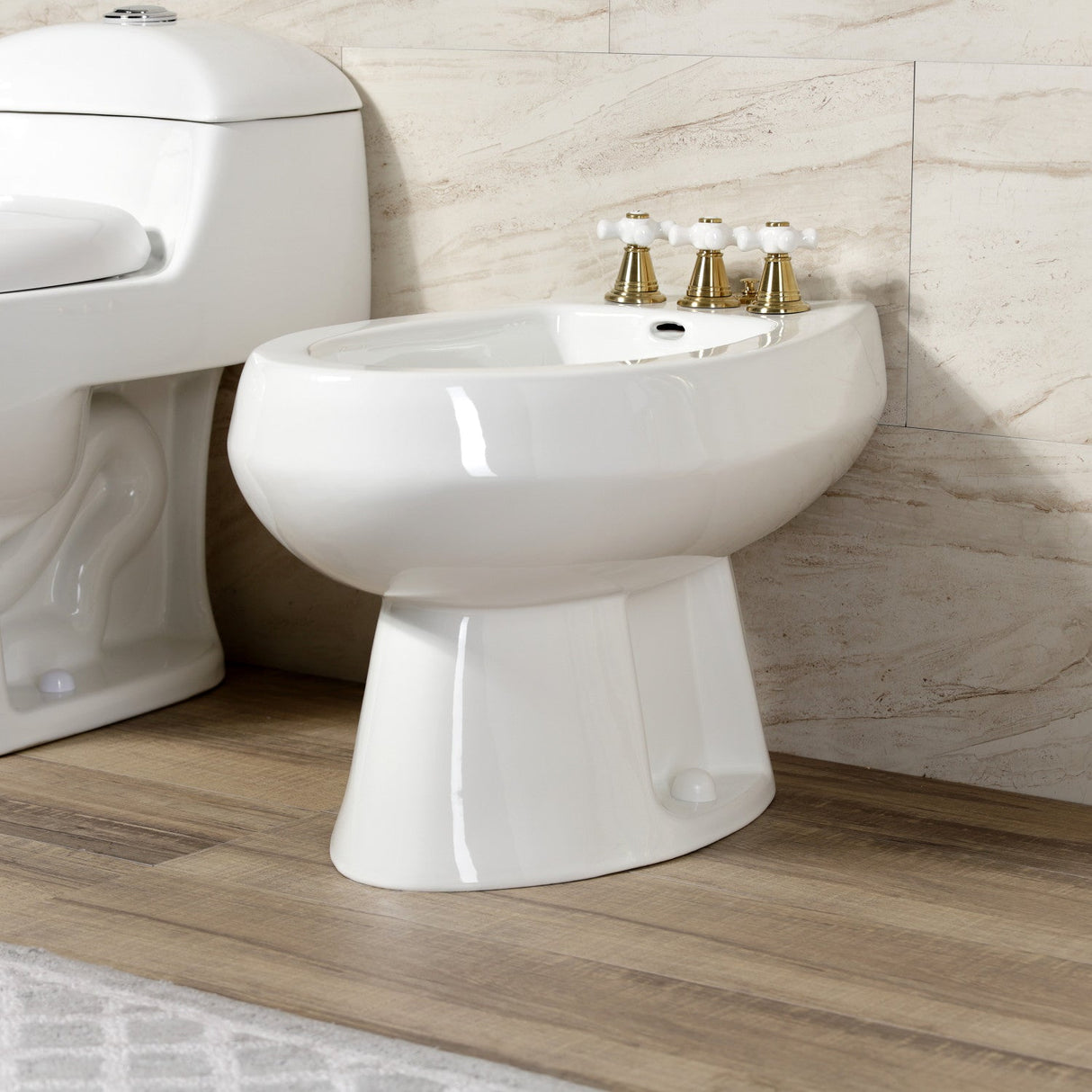 Victorian KB327PX Three-Handle Vertical Spray Bidet Faucet with Brass Pop-Up, Brushed Brass