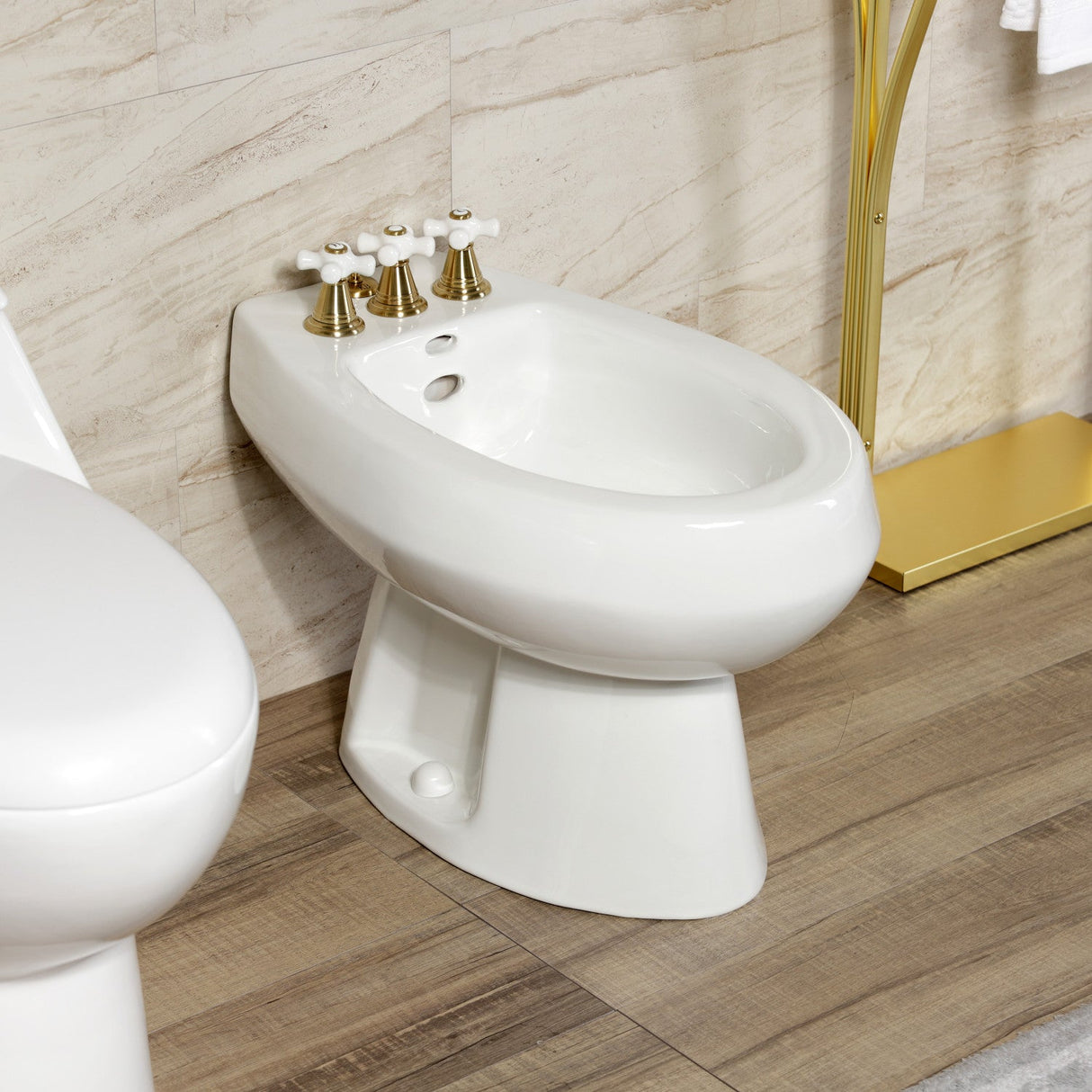 Victorian KB327PX Three-Handle Vertical Spray Bidet Faucet with Brass Pop-Up, Brushed Brass